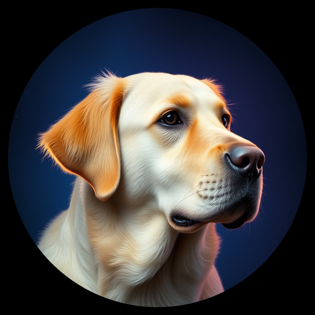 Cosmic medallion portrait of GRLS_grlsYNEV51II, a Golden Retriever