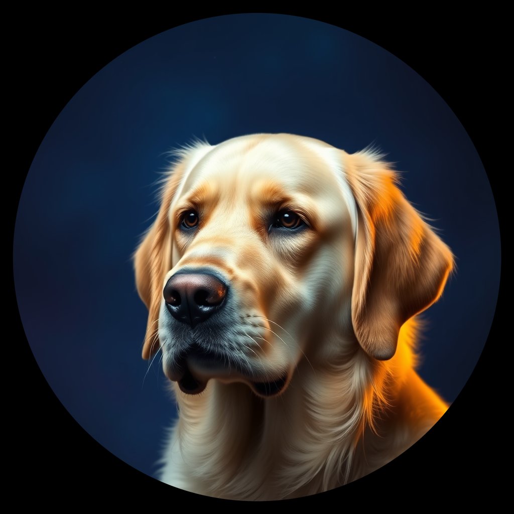 Cosmic medallion portrait of GRLS_grlsYOCJQU55, a Golden Retriever