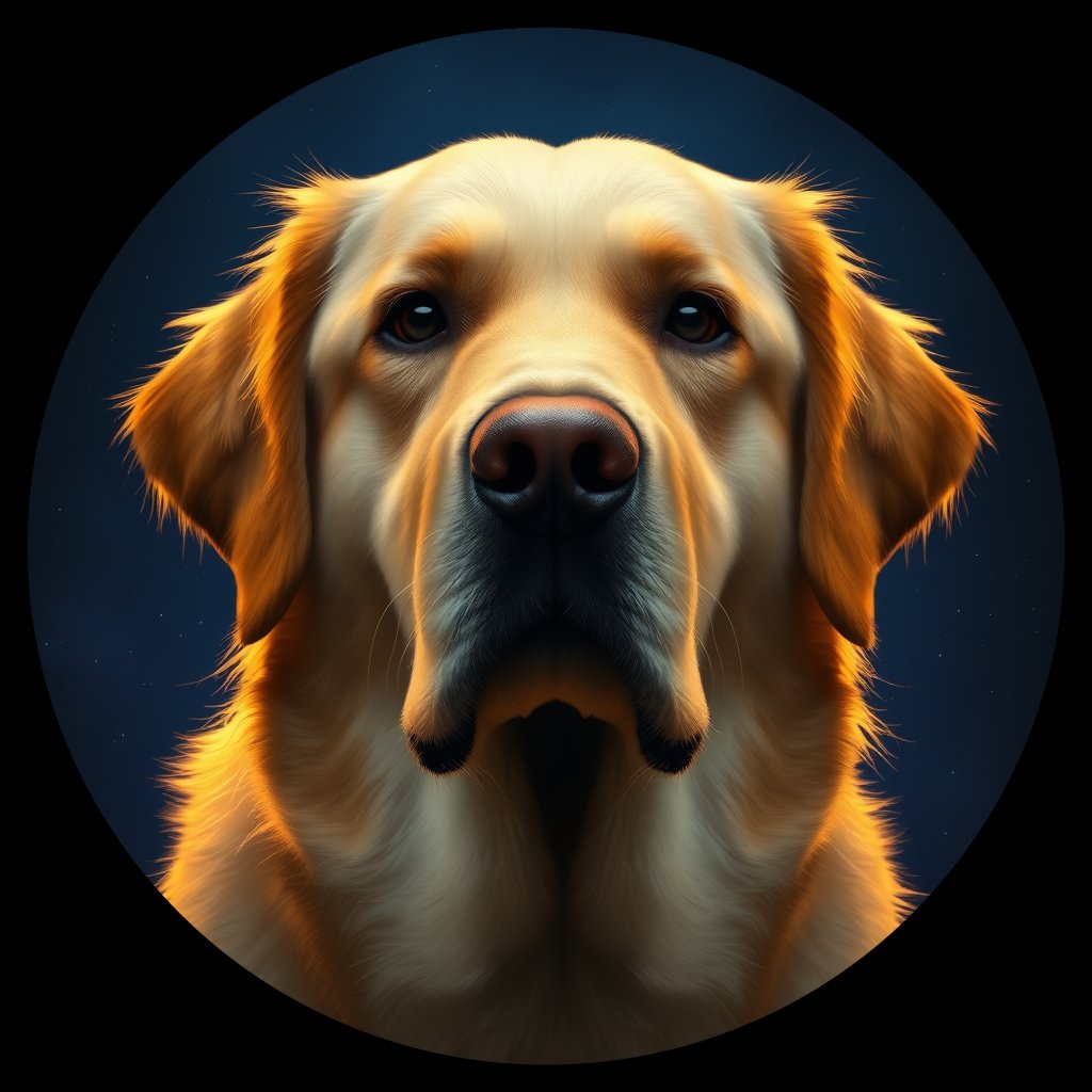 Cosmic medallion portrait of GRLS_grlsYOCNZTII, a Golden Retriever