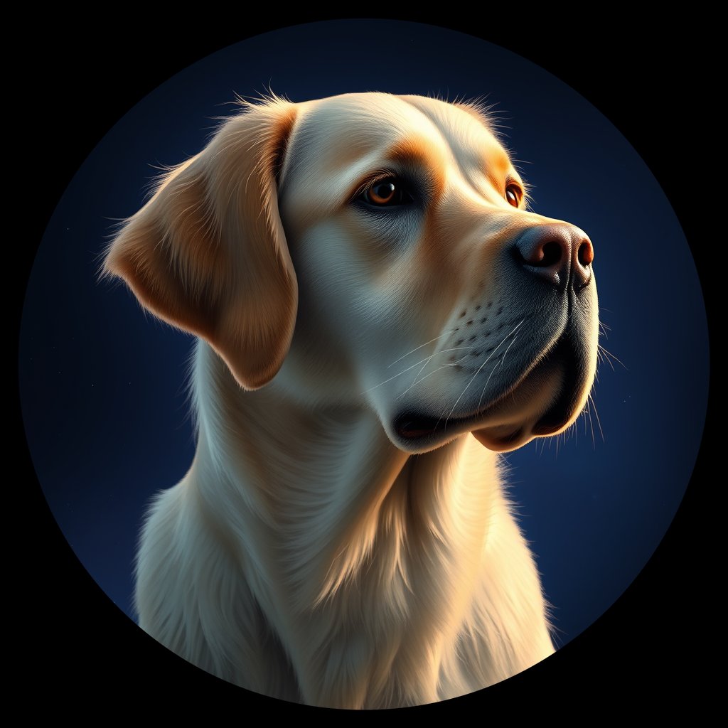 Cosmic medallion portrait of GRLS_grlsYPP94SII, a Golden Retriever
