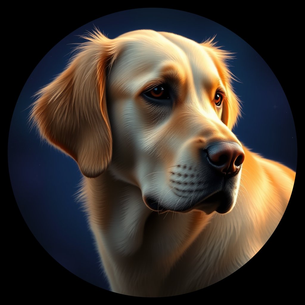 Cosmic medallion portrait of GRLS_grlsYQFB3ZZ, a Golden Retriever