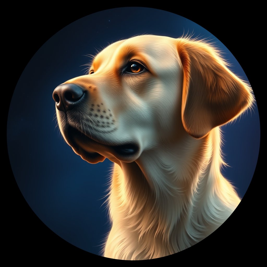 Cosmic medallion portrait of GRLS_grlsYRBHEODD, a Golden Retriever
