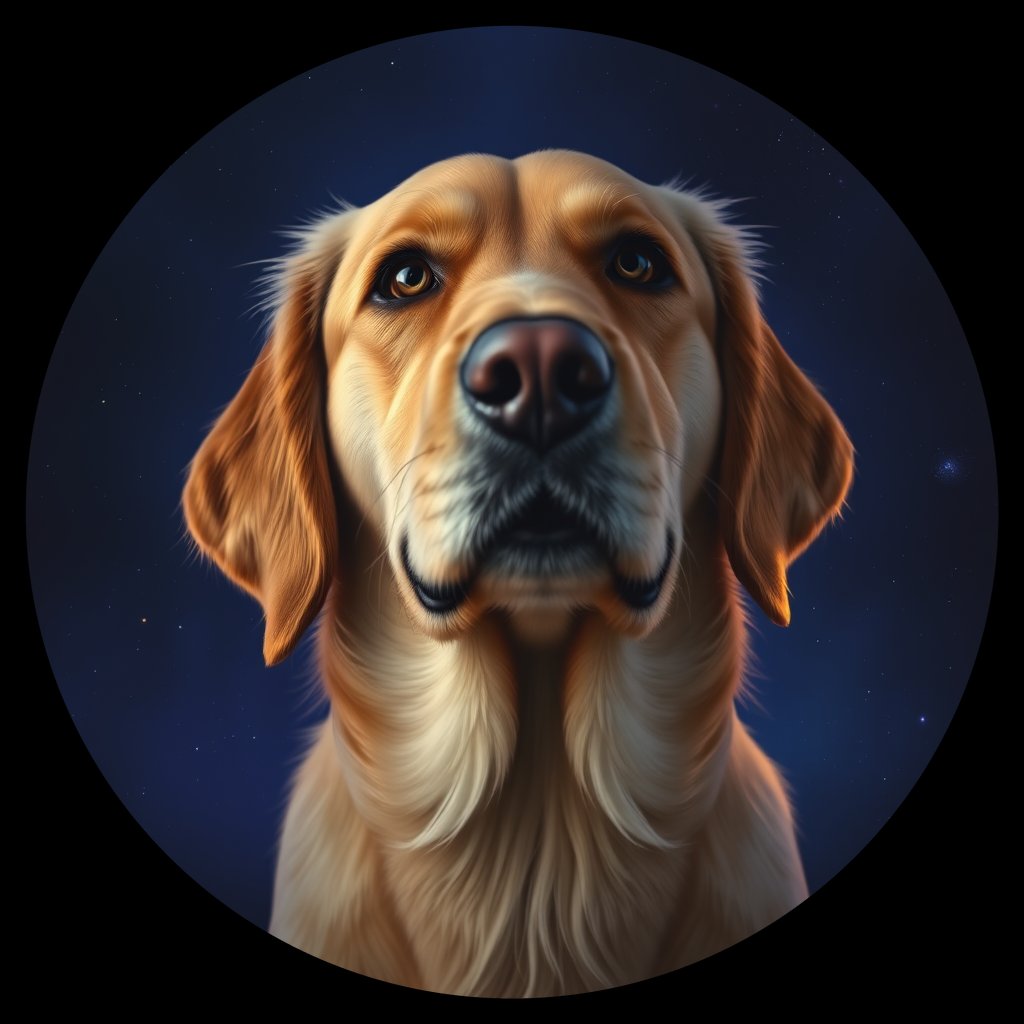 Cosmic medallion portrait of GRLS_grlsYRLJ3P55, a Golden Retriever