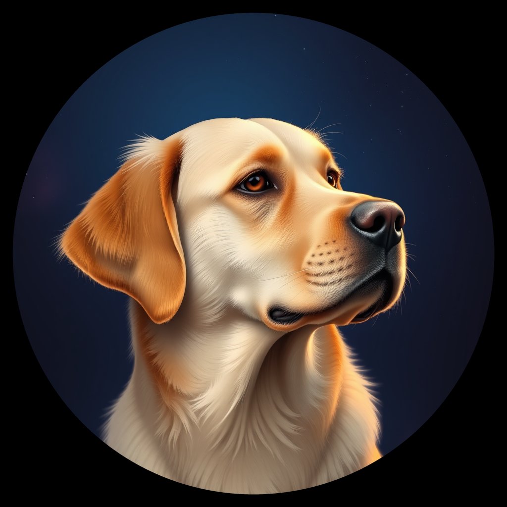 Cosmic medallion portrait of GRLS_grlsYRNIC1RR, a Golden Retriever