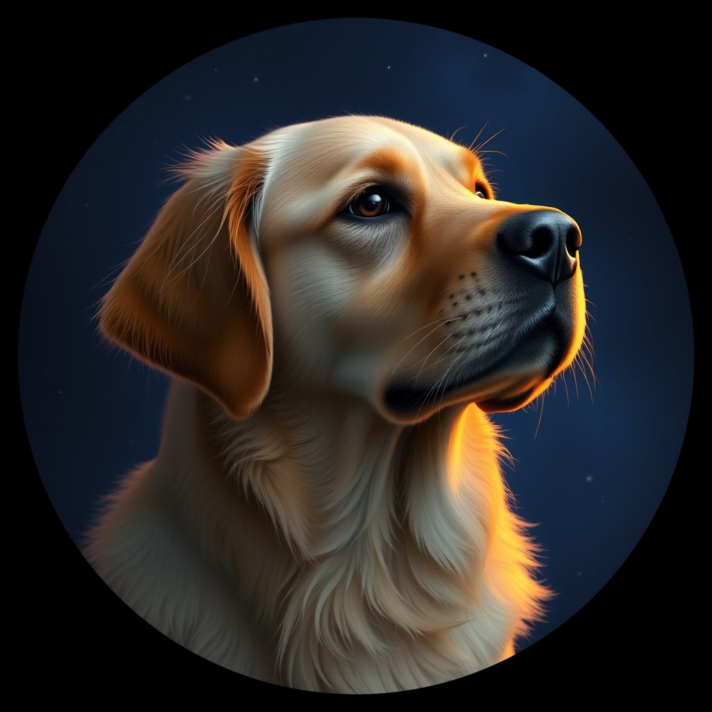 Cosmic medallion portrait of GRLS_grlsYSCKJPUU, a Golden Retriever