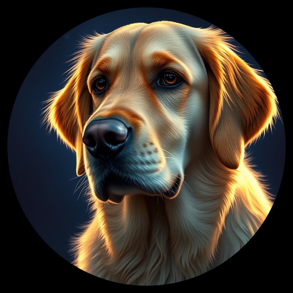 Cosmic medallion portrait of GRLS_grlsYSOOJWSS, a Golden Retriever