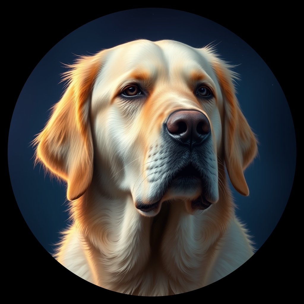 Cosmic medallion portrait of GRLS_grlsYSYXJN00, a Golden Retriever
