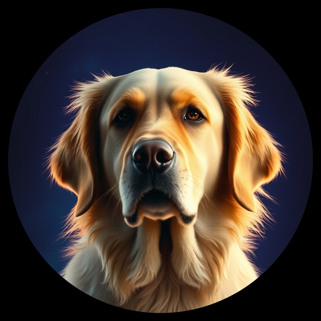 Cosmic medallion portrait of GRLS_grlsYSZQQYUU, a Golden Retriever