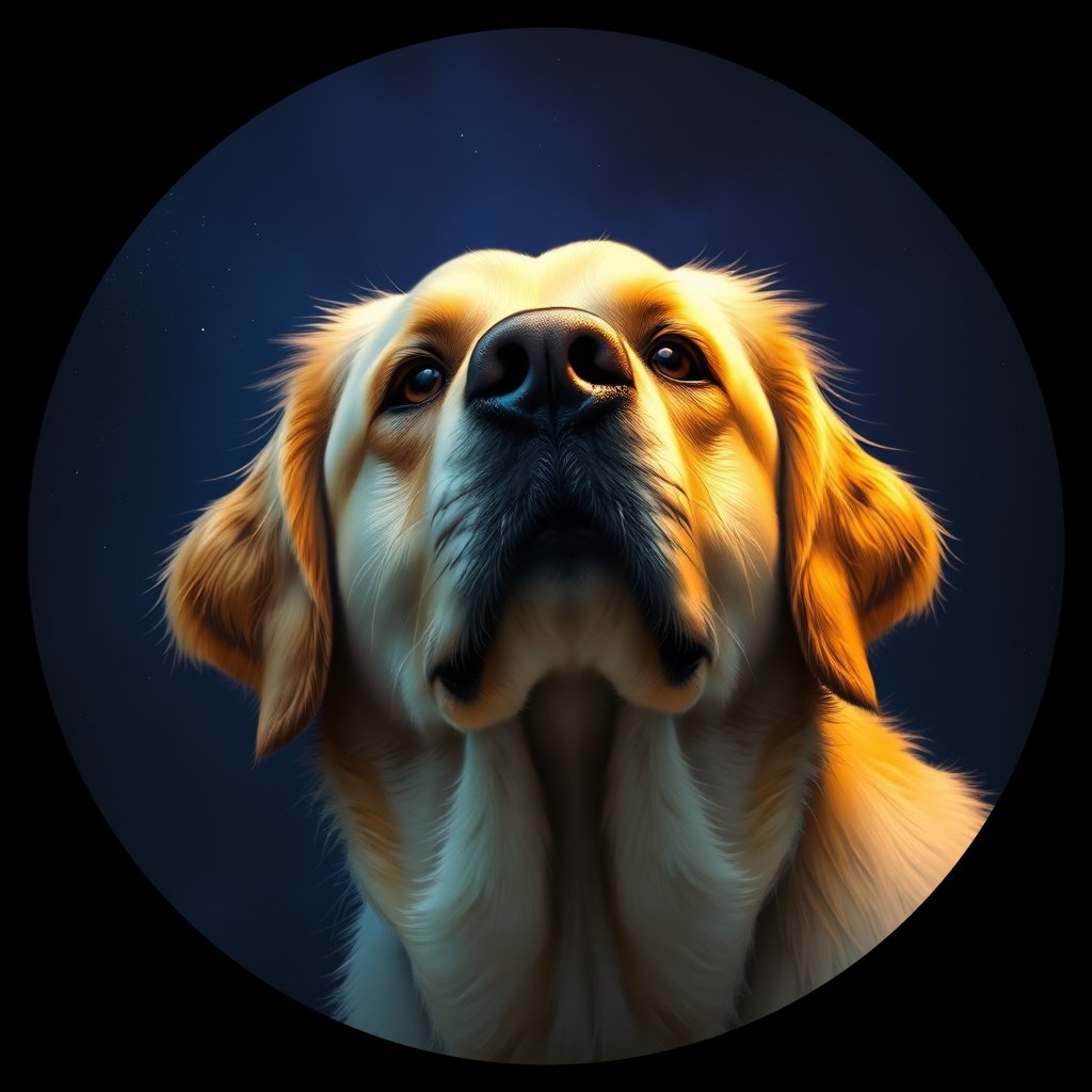 Cosmic medallion portrait of GRLS_grlsYT67SDAA, a Golden Retriever