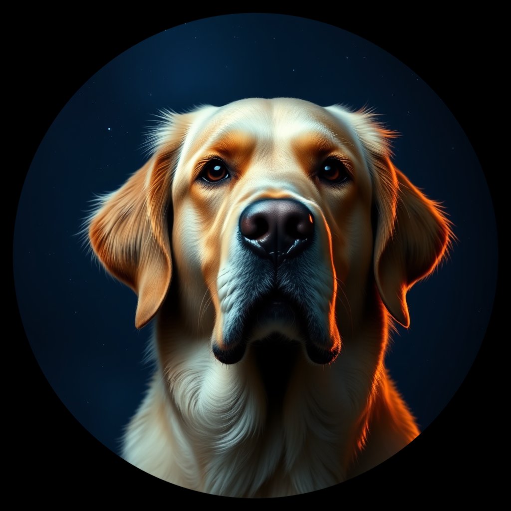 Cosmic medallion portrait of GRLS_grlsYTA0SGJJ, a Golden Retriever