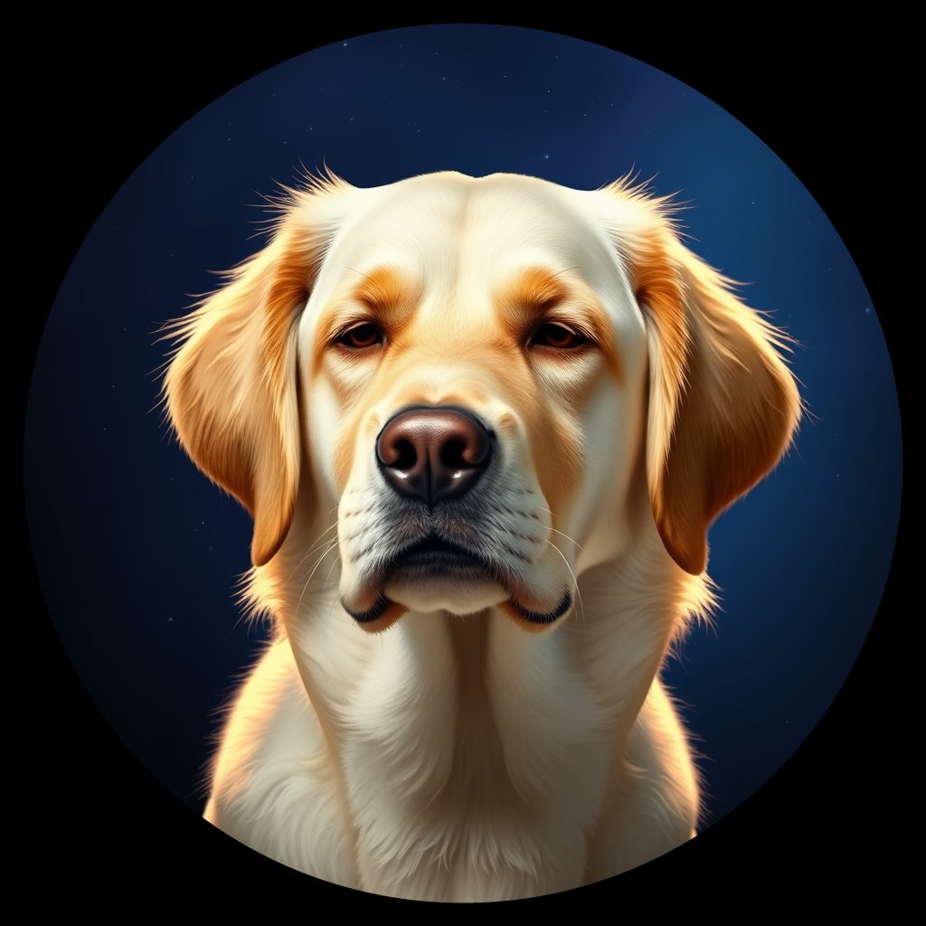 Cosmic medallion portrait of GRLS_grlsYTIKZWII, a Golden Retriever