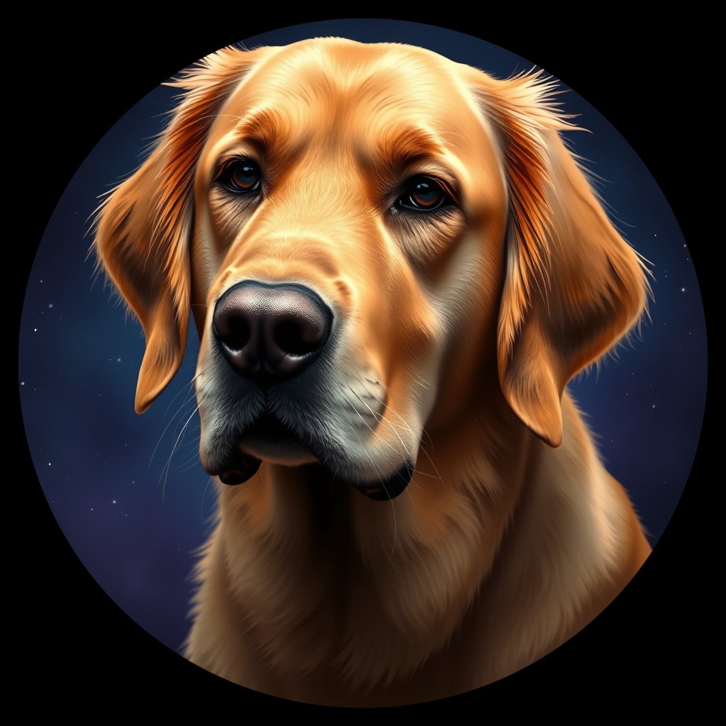 Cosmic medallion portrait of GRLS_grlsYUP0V9VV, a Golden Retriever