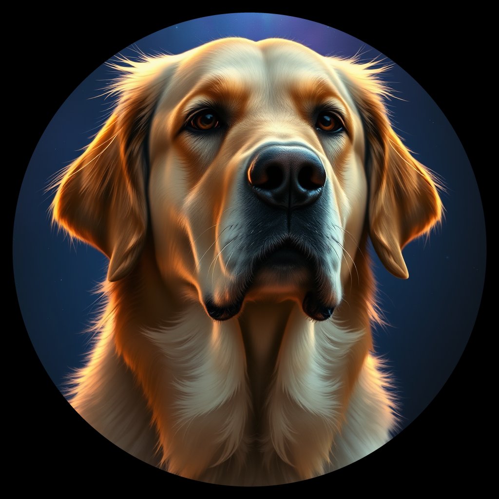 Cosmic medallion portrait of GRLS_grlsYVZRBDQQ, a Golden Retriever