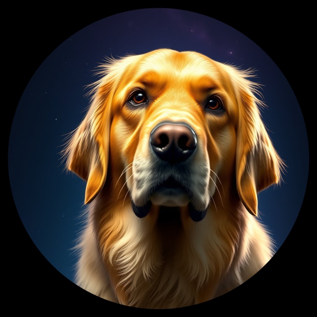 Cosmic medallion portrait of GRLS_grlsYW0MLUU, a Golden Retriever