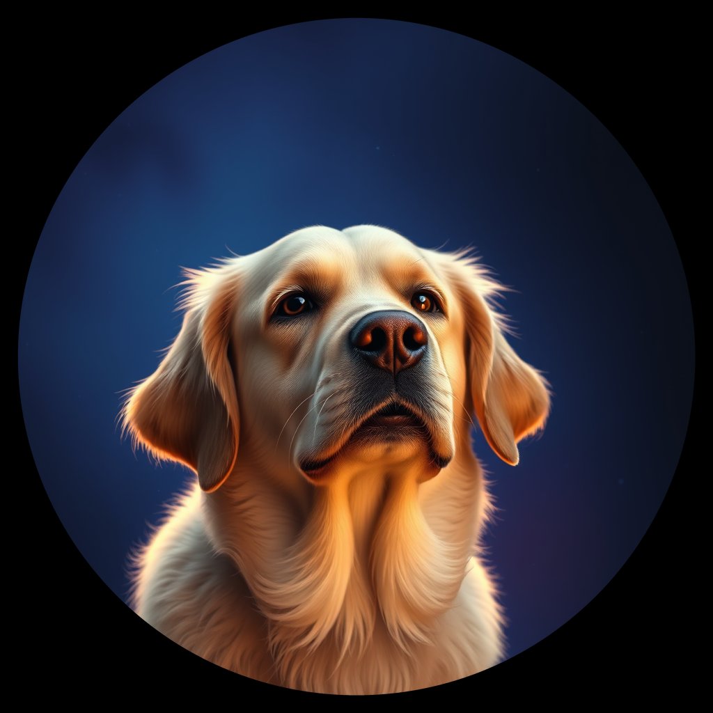 Cosmic medallion portrait of GRLS_grlsYW39DCFF, a Golden Retriever