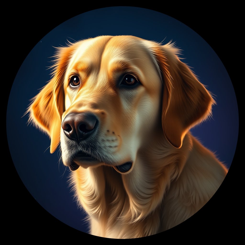 Cosmic medallion portrait of GRLS_grlsYWX7H3EE, a Golden Retriever