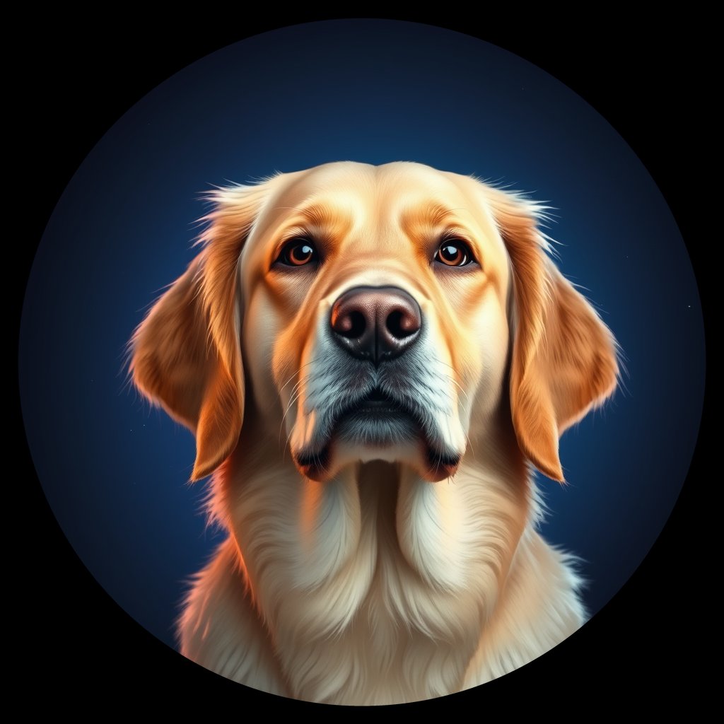 Cosmic medallion portrait of GRLS_grlsYY4P3MXX, a Golden Retriever
