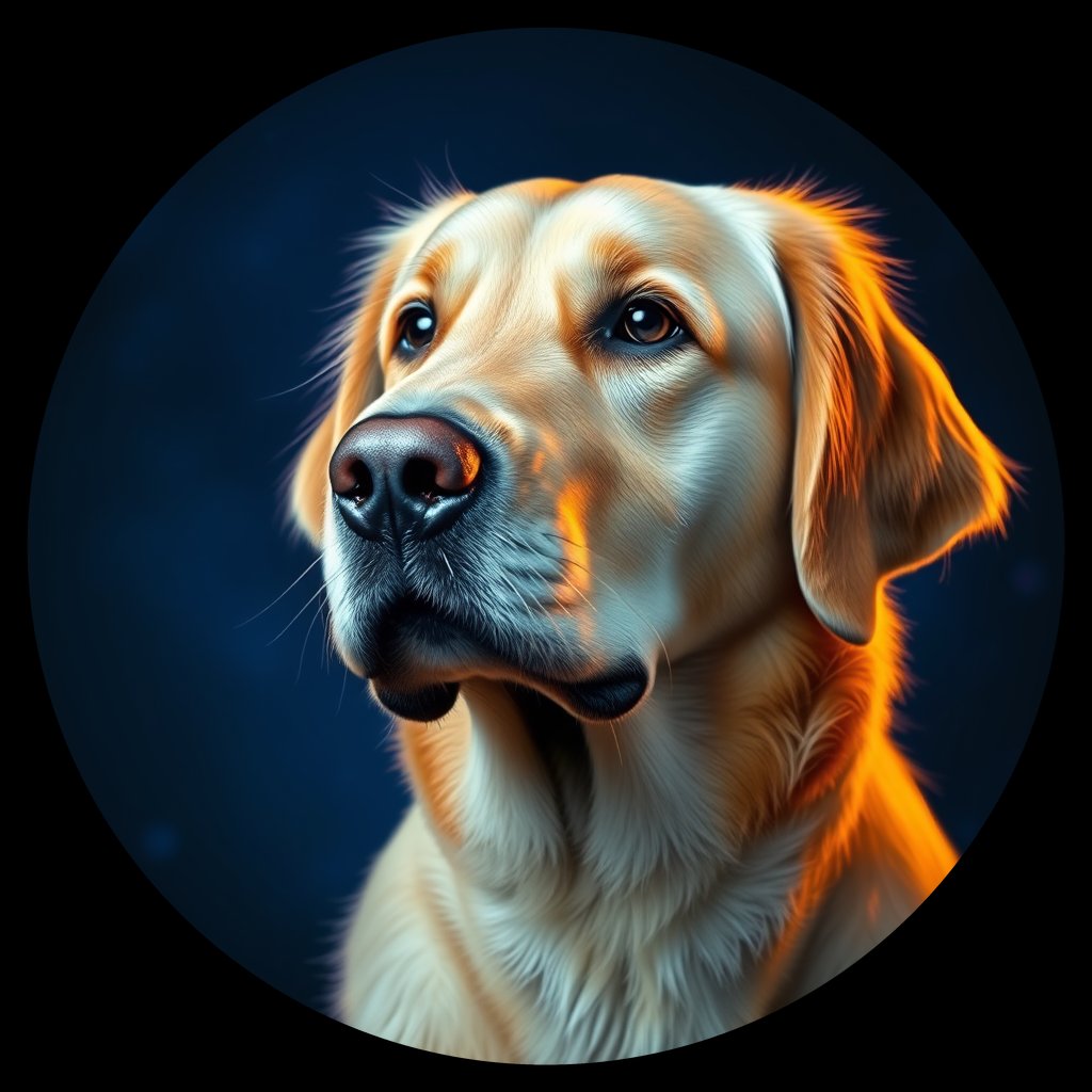 Cosmic medallion portrait of GRLS_grlsYYIG2ESS, a Golden Retriever