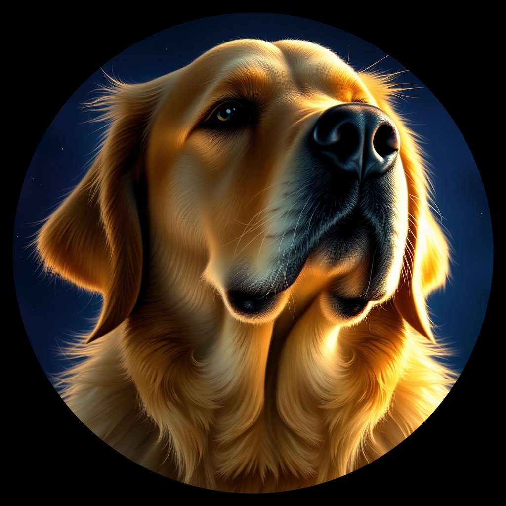 Cosmic medallion portrait of GRLS_grlsYYKL9EMM, a Golden Retriever