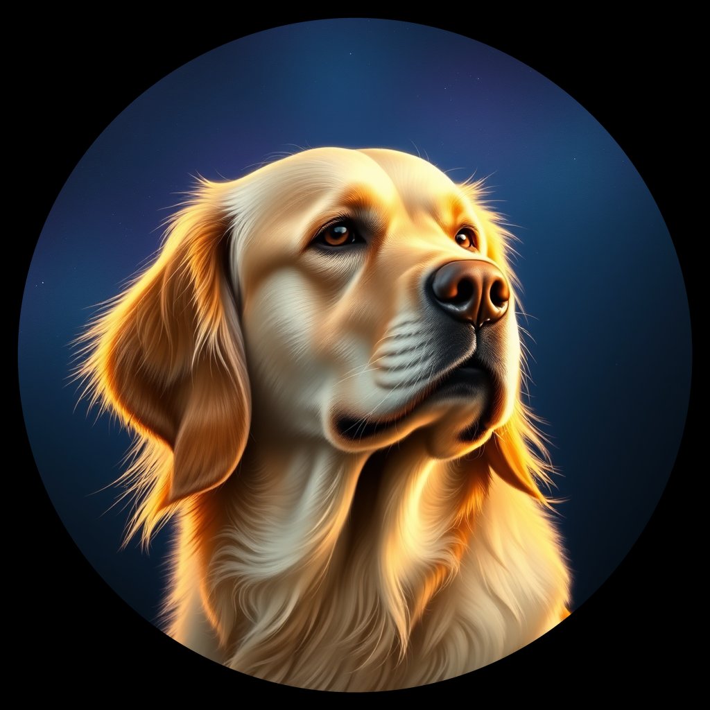 Cosmic medallion portrait of GRLS_grlsZ0DXVXEE, a Golden Retriever