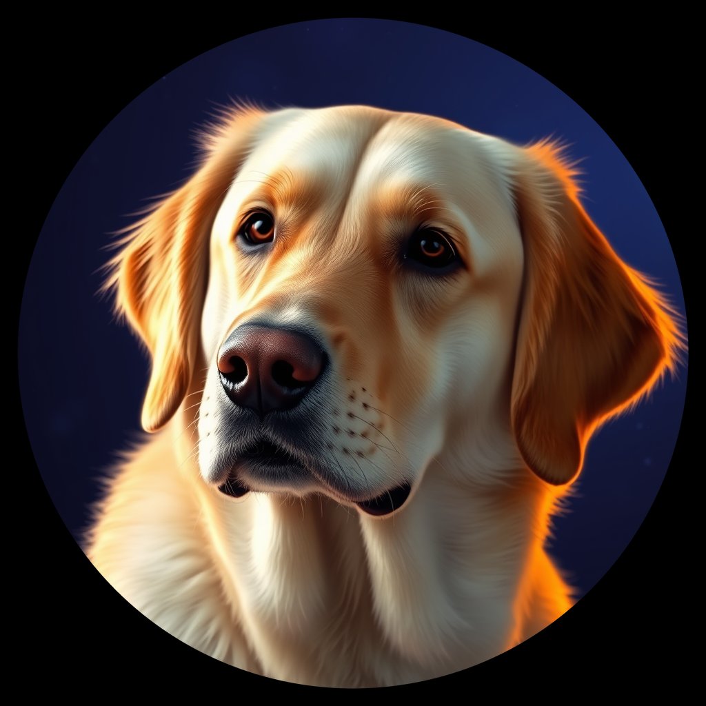 Cosmic medallion portrait of GRLS_grlsZ0ZH7TLL, a Golden Retriever