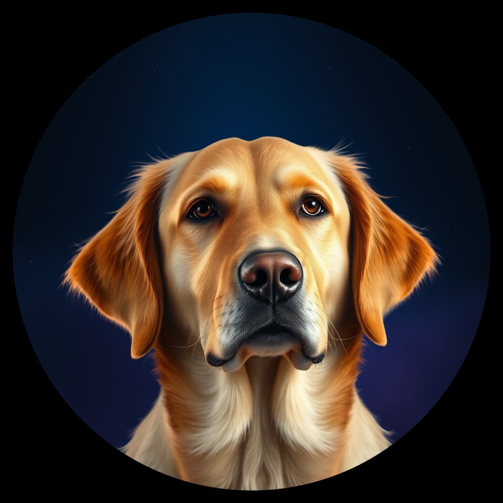 Cosmic medallion portrait of GRLS_grlsZ11BDK33, a Golden Retriever