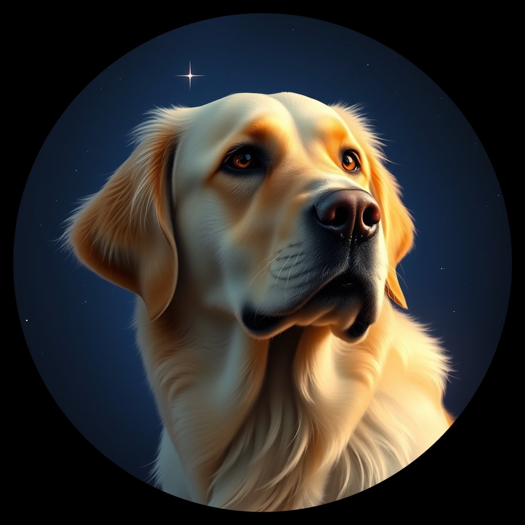 Cosmic medallion portrait of GRLS_grlsZ2WGKQQ, a Golden Retriever