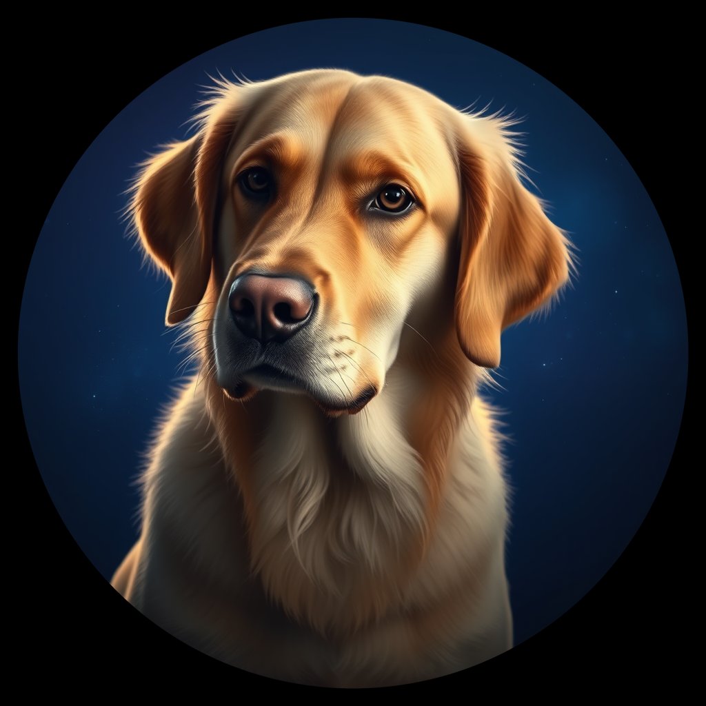 Cosmic medallion portrait of GRLS_grlsZ36Y96YY, a Golden Retriever