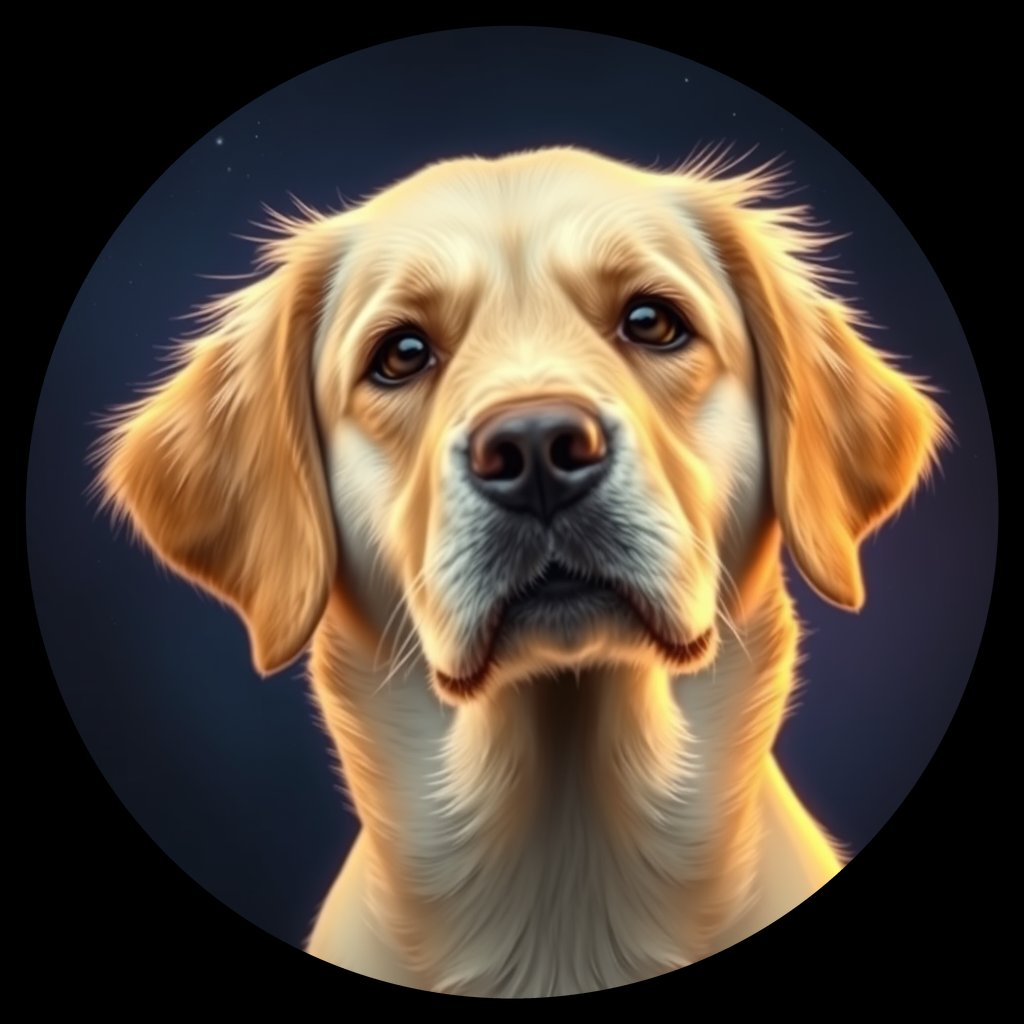 Cosmic medallion portrait of GRLS_grlsZ4DK0WW, a Golden Retriever