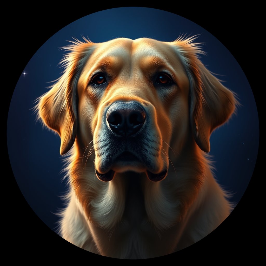 Cosmic medallion portrait of GRLS_grlsZ4LXDL66, a Golden Retriever