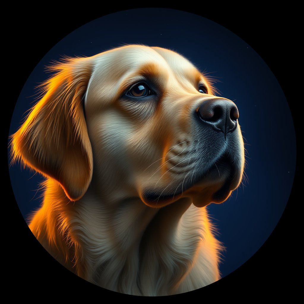 Cosmic medallion portrait of GRLS_grlsZ515TIPP, a Golden Retriever