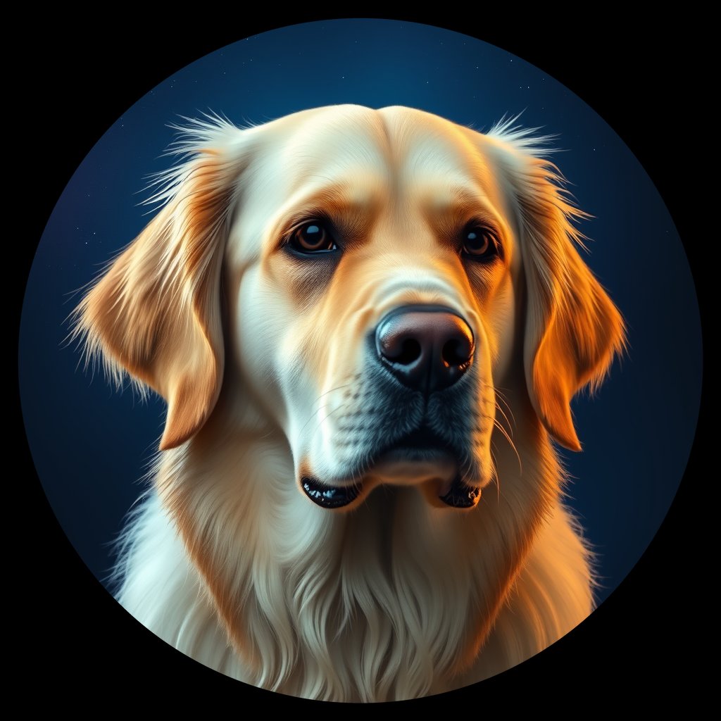 Cosmic medallion portrait of GRLS_grlsZ57UDDTT, a Golden Retriever
