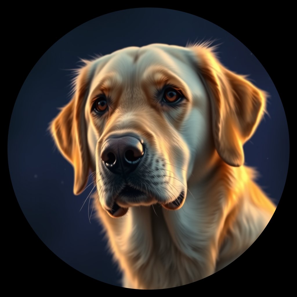 Cosmic medallion portrait of GRLS_grlsZ5CC4TRR, a Golden Retriever