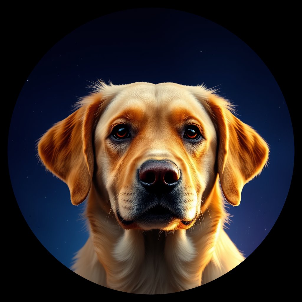 Cosmic medallion portrait of GRLS_grlsZ5EFYFLL, a Golden Retriever