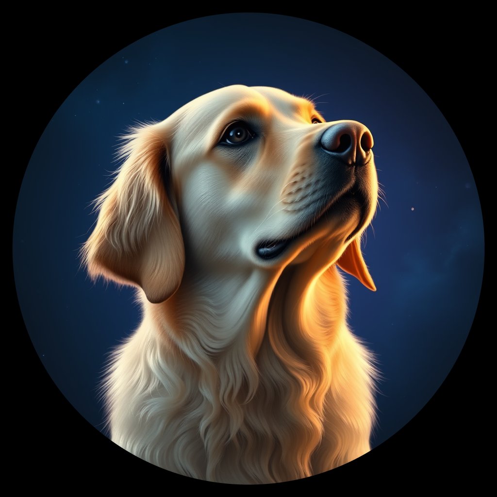 Cosmic medallion portrait of GRLS_grlsZ5F856UU, a Golden Retriever