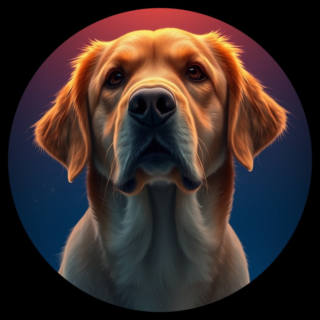 Cosmic medallion portrait of GRLS_grlsZ5R0LUCC, a Golden Retriever