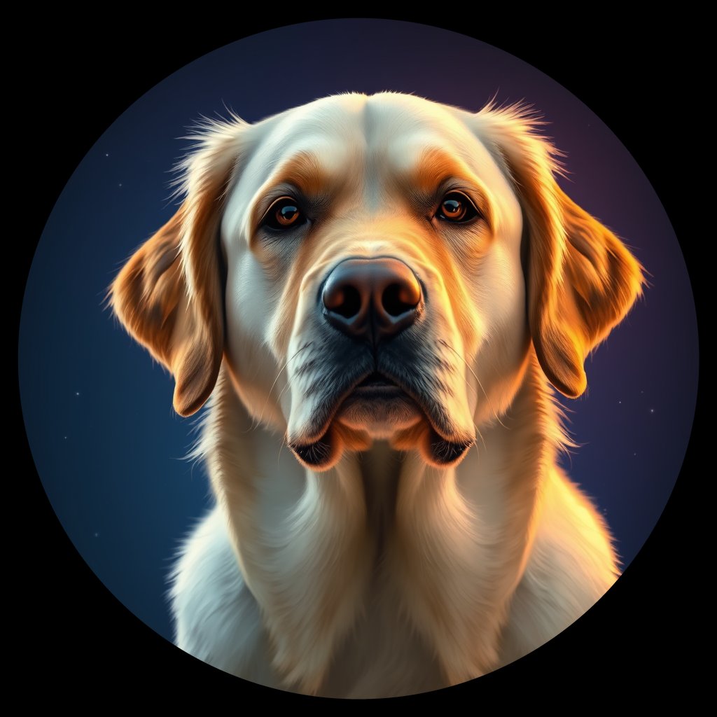 Cosmic medallion portrait of GRLS_grlsZ621CMM, a Golden Retriever