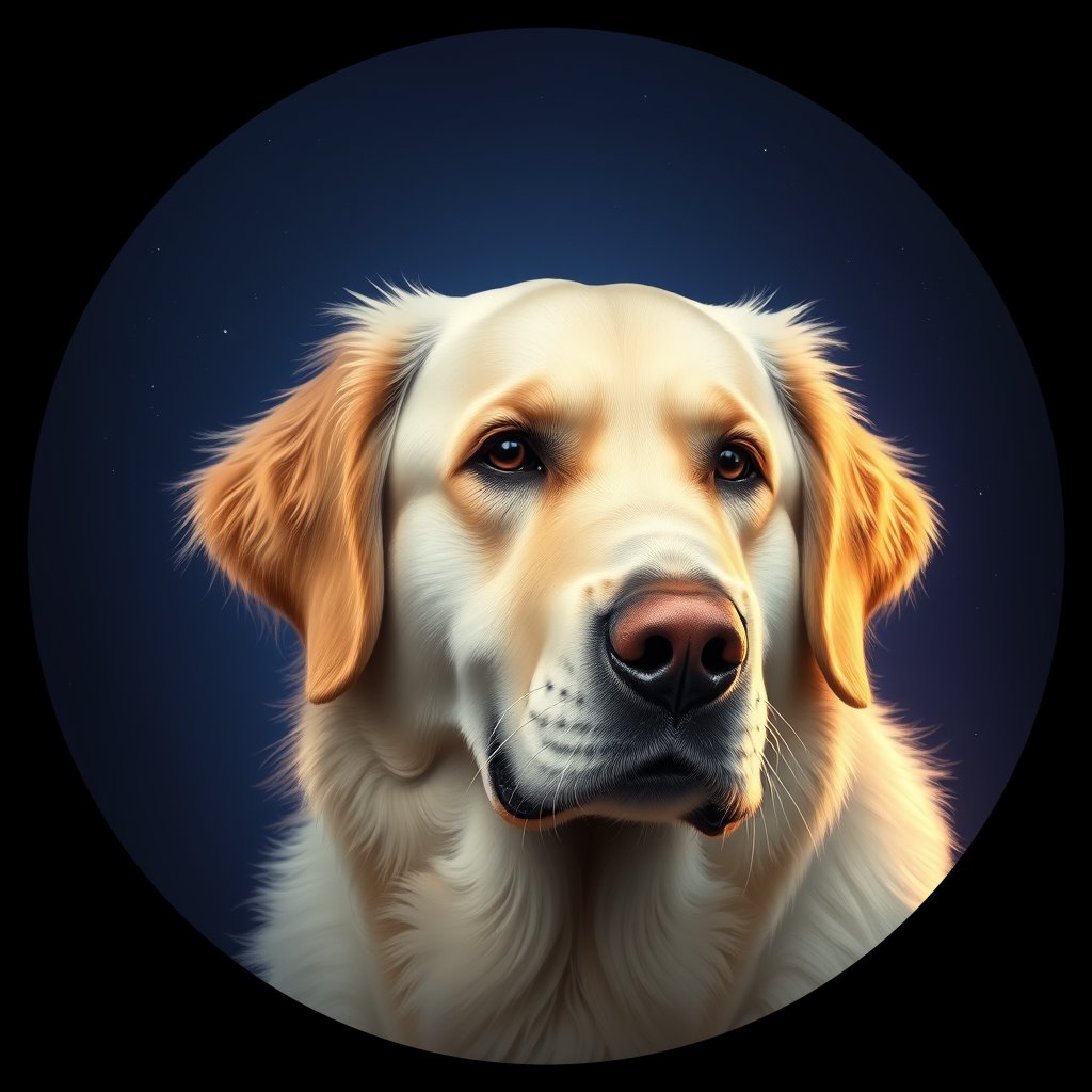 Cosmic medallion portrait of GRLS_grlsZ6FMPN22, a Golden Retriever