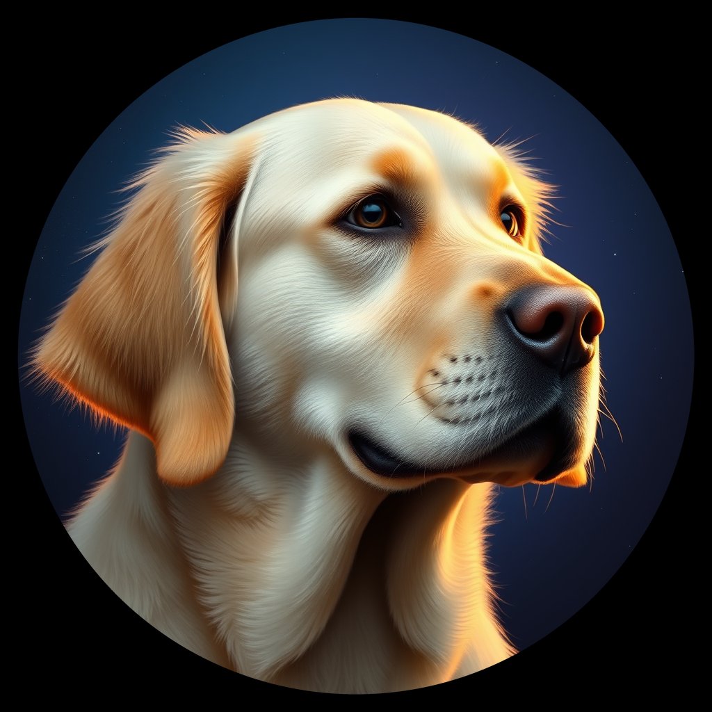 Cosmic medallion portrait of GRLS_grlsZ6SQAJJ, a Golden Retriever
