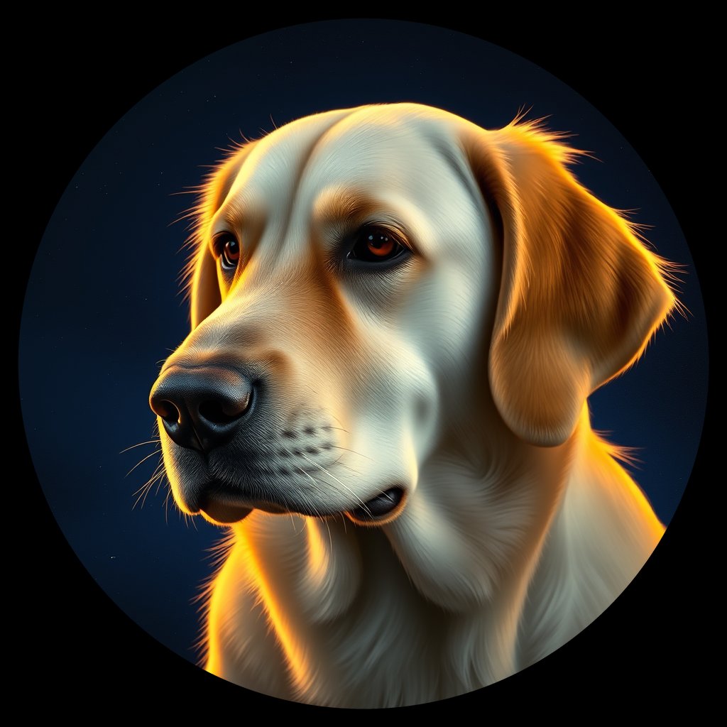 Cosmic medallion portrait of GRLS_grlsZ75QYATT, a Golden Retriever