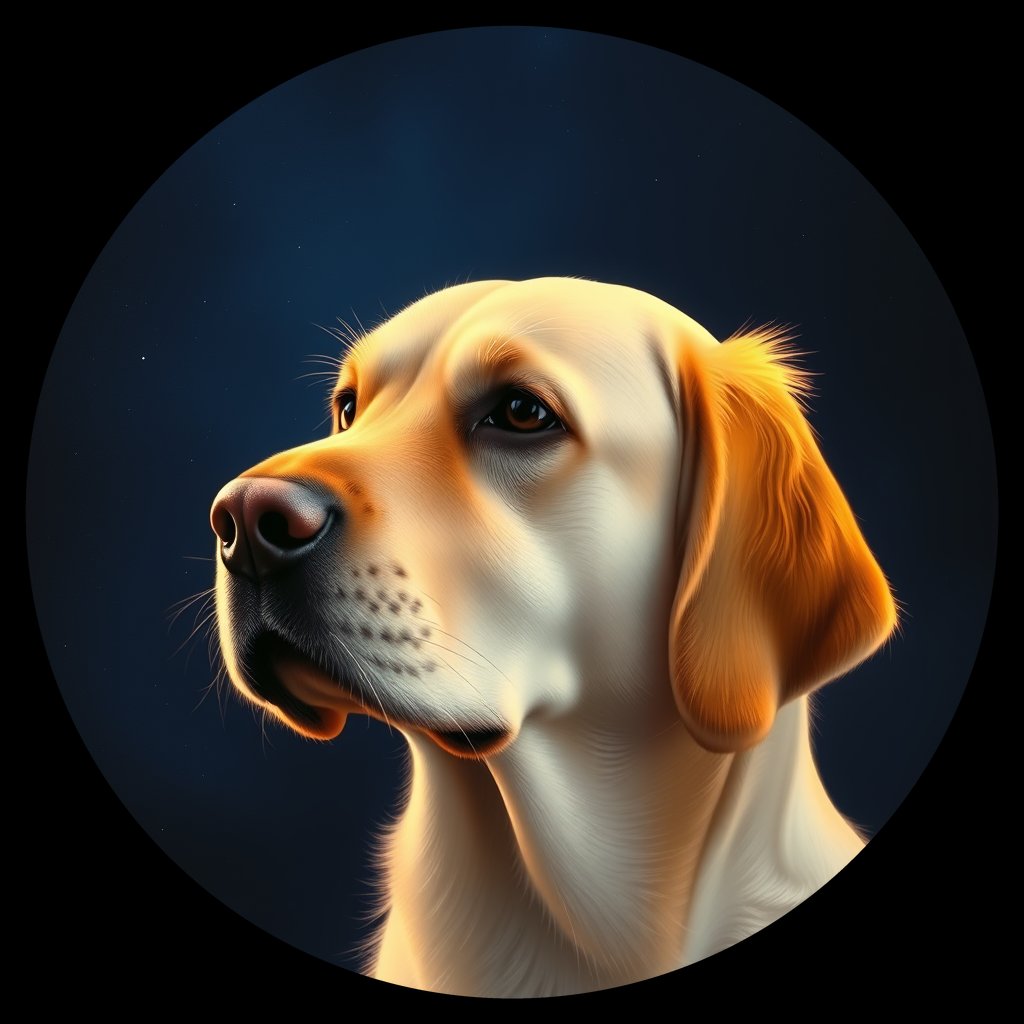 Cosmic medallion portrait of GRLS_grlsZ7HINTCC, a Golden Retriever