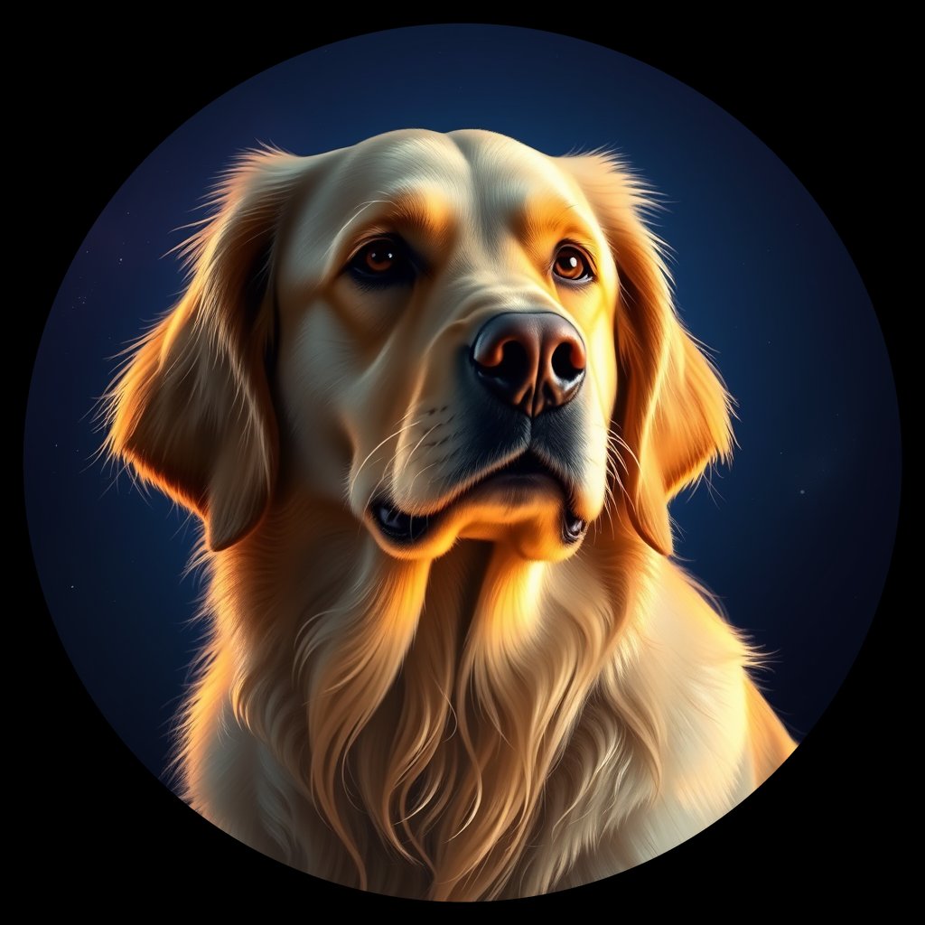 Cosmic medallion portrait of GRLS_grlsZ7OXSYCC, a Golden Retriever