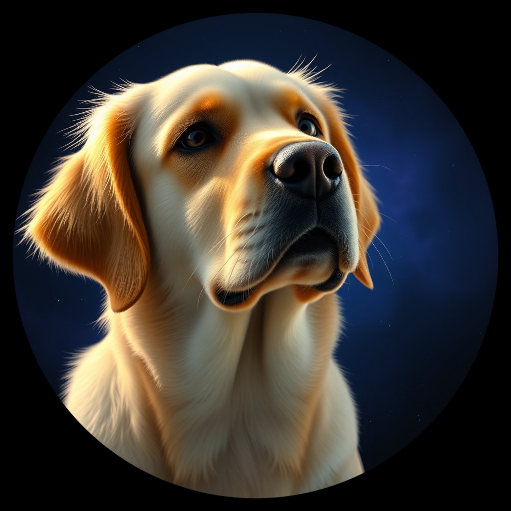 Cosmic medallion portrait of GRLS_grlsZ7XH7B66, a Golden Retriever