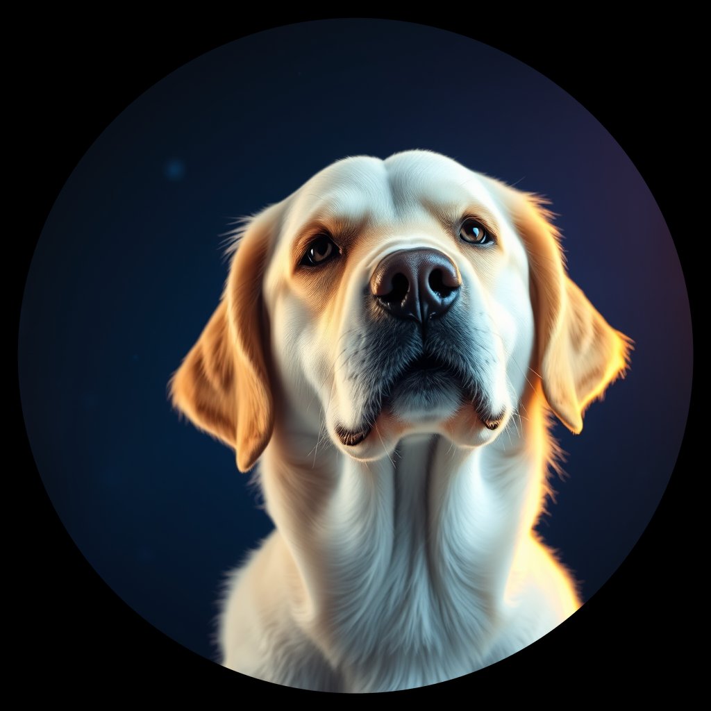 Cosmic medallion portrait of GRLS_grlsZ8LP0TYY, a Golden Retriever
