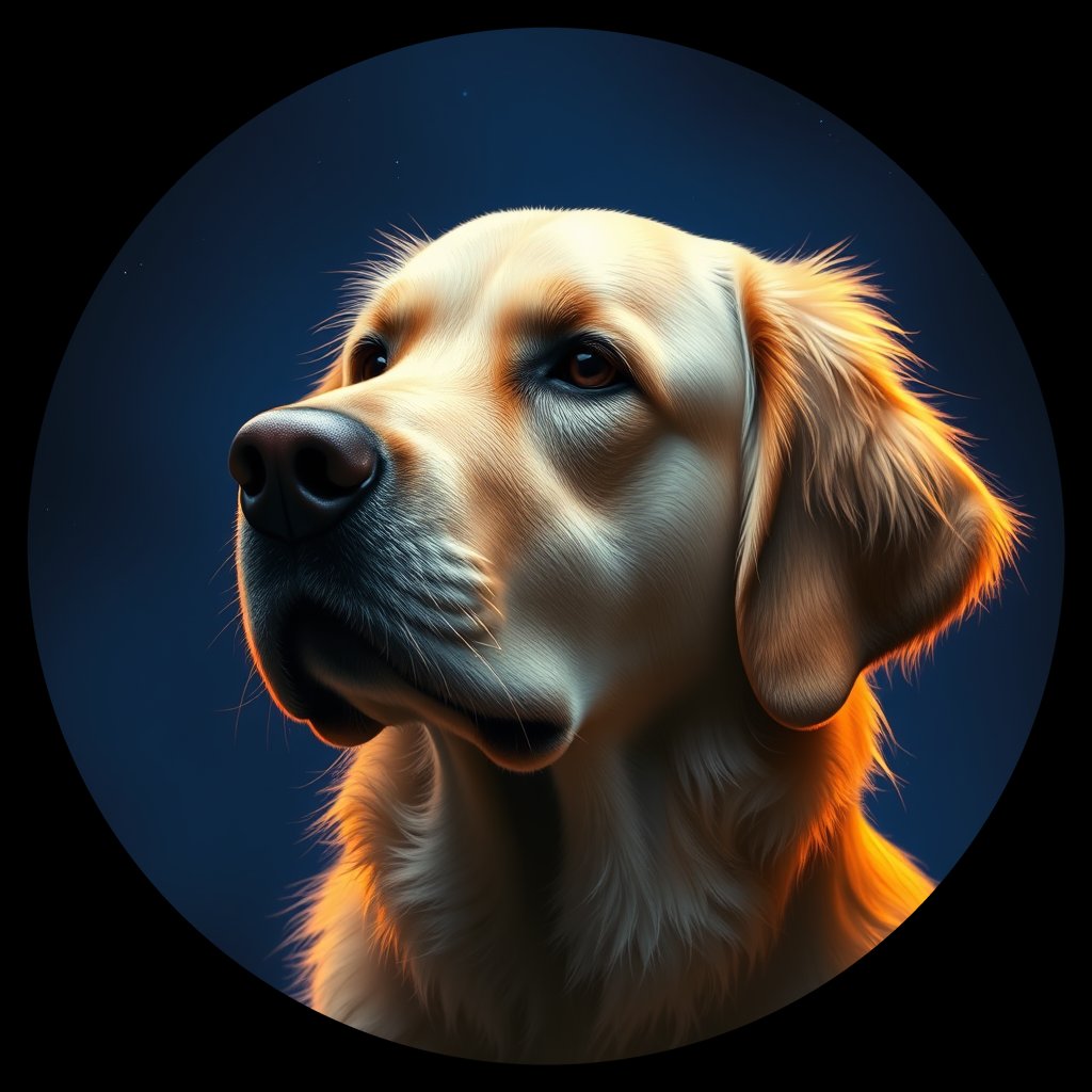 Cosmic medallion portrait of GRLS_grlsZ98DSXLL, a Golden Retriever