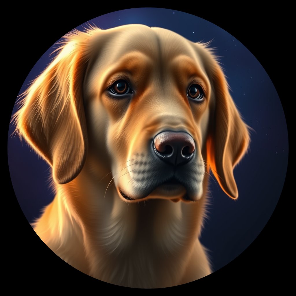 Cosmic medallion portrait of GRLS_grlsZ9ZG3LTT, a Golden Retriever