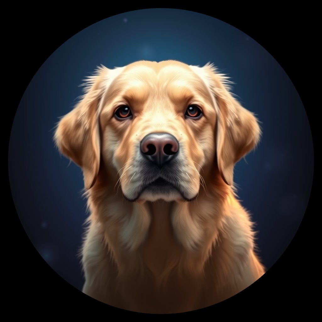 Cosmic medallion portrait of GRLS_grlsZBP6UW00, a Golden Retriever