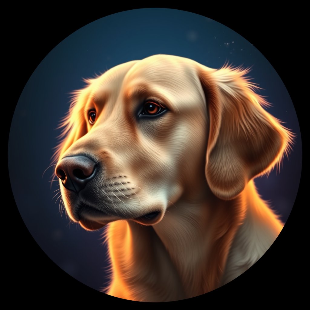 Cosmic medallion portrait of GRLS_grlsZEZIUU99, a Golden Retriever