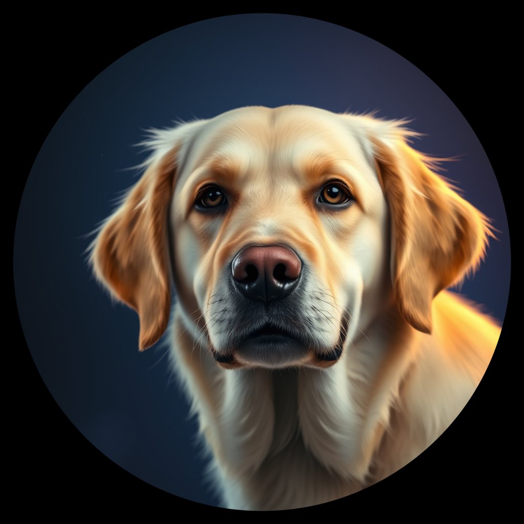 Cosmic medallion portrait of GRLS_grlsZF39RYXX, a Golden Retriever