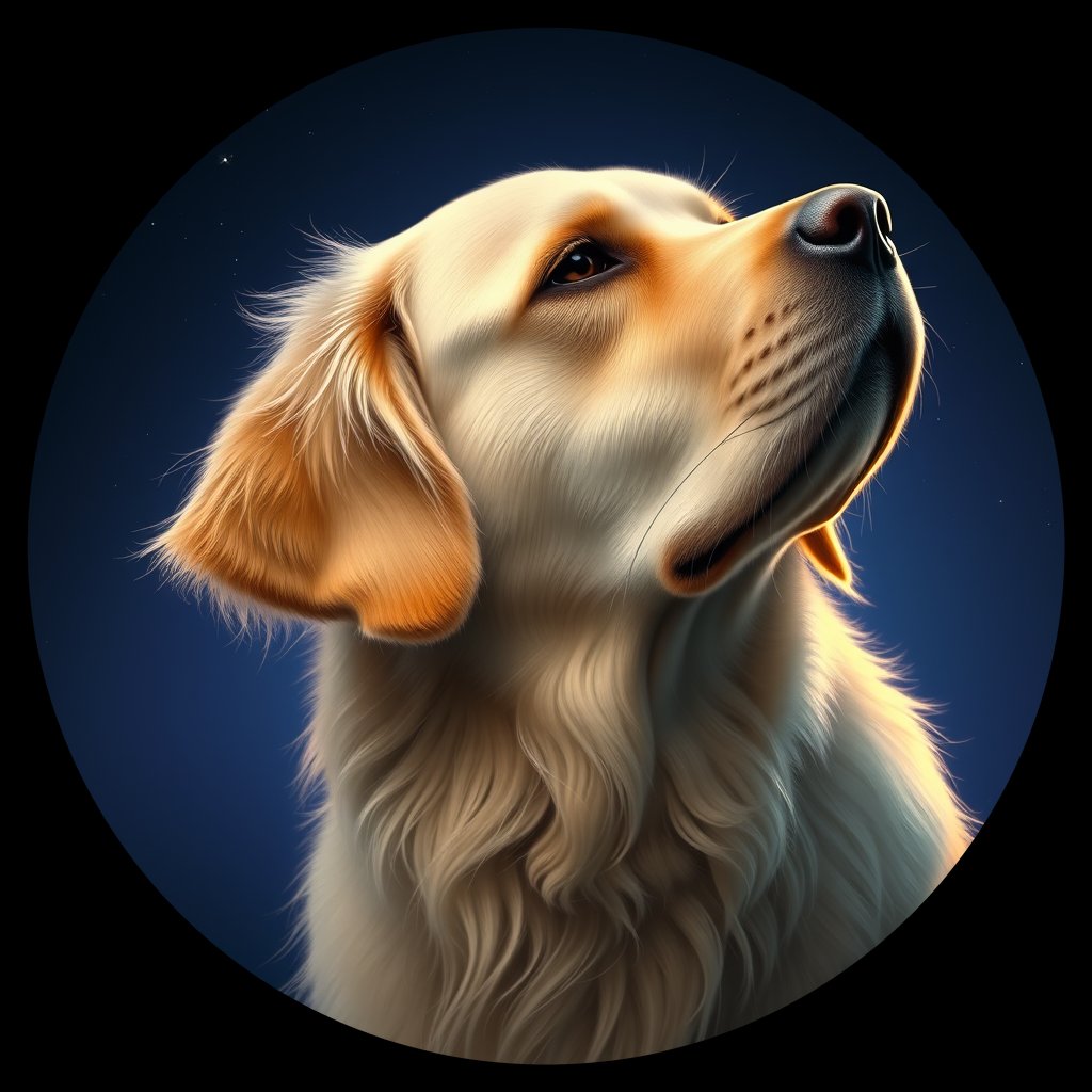 Cosmic medallion portrait of GRLS_grlsZF5SKMXX, a Golden Retriever